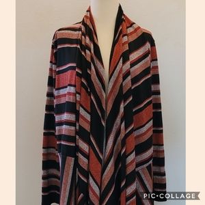 Myesper Apparel Coral/Black Striped Open Cardigan